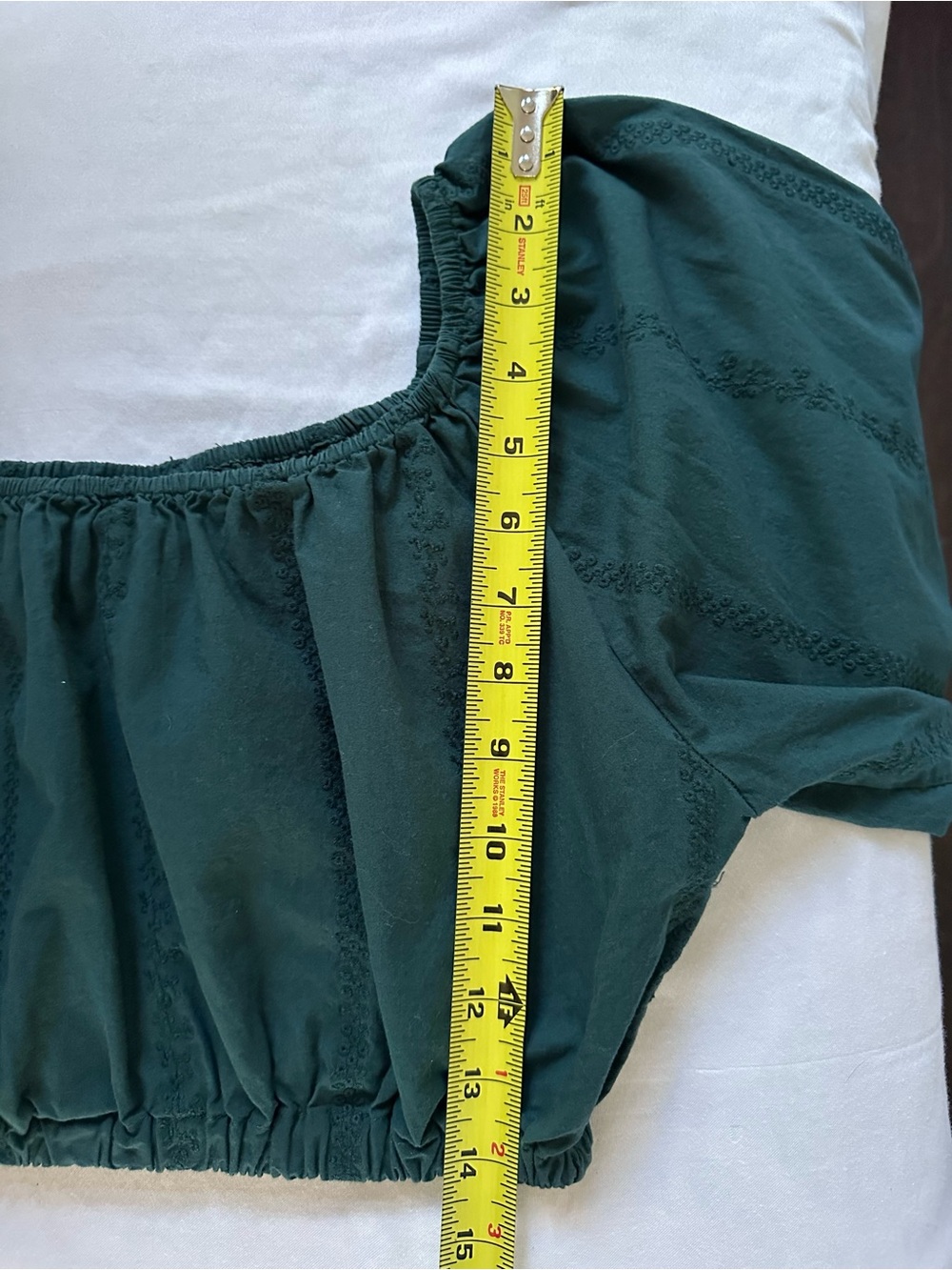 Handmade Sophie + Monterey Off Shoulder Crop Top Green Puff Sleeve Cottagecore - Picture 6 of 7